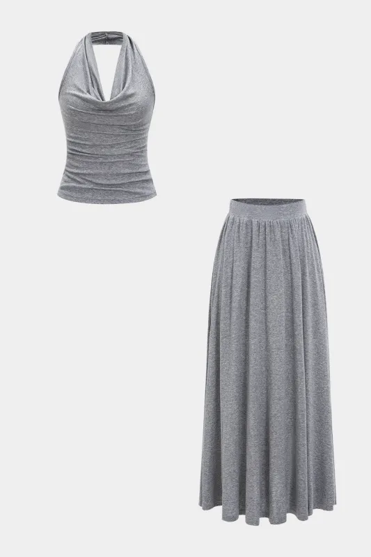 Solid Cowl Neck And Skirt Set sold by Micas