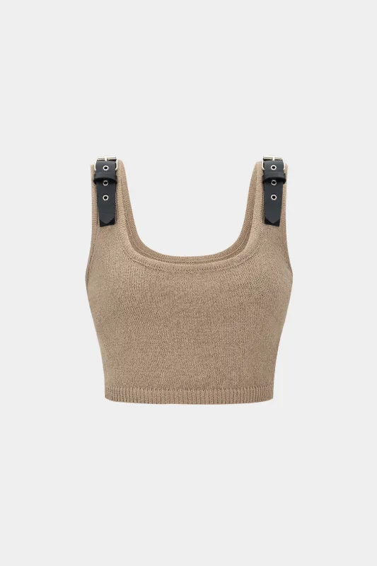 Knit Faux Leather Decor Tank Top sold by Micas