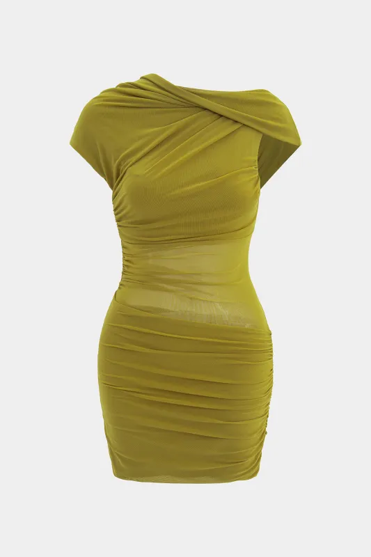 Ruched Mesh Mini Dress sold by Micas