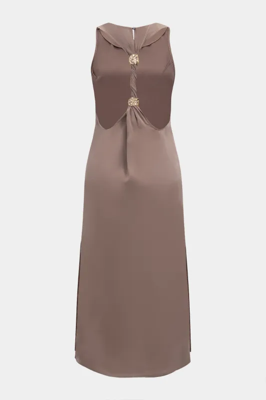 Satin Metallic Decor Backless Sleeveless Midi Dress sold by Micas