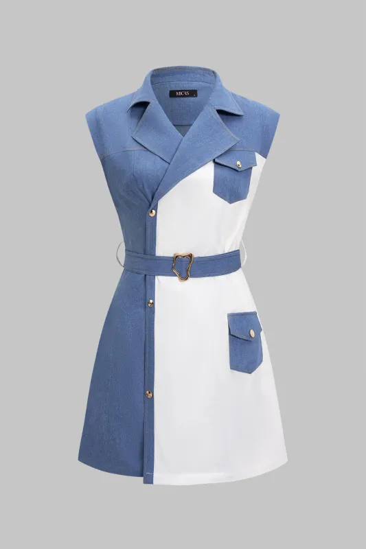 Denim Patchwork Sleeveless Mini Dress sold by Micas