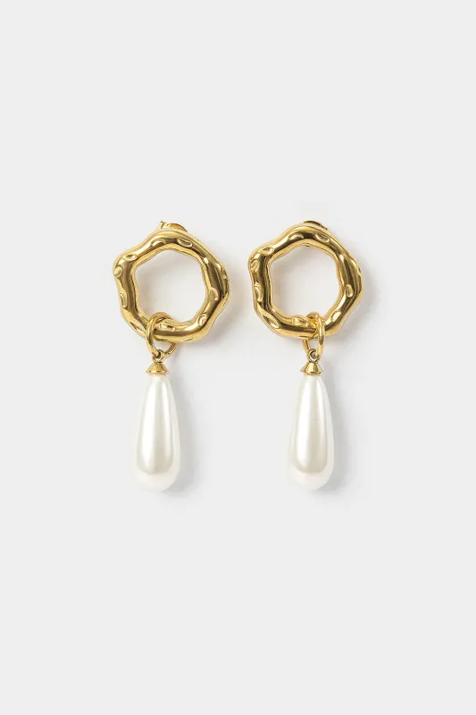 Metal Pearl Pendent Earrings sold by Micas