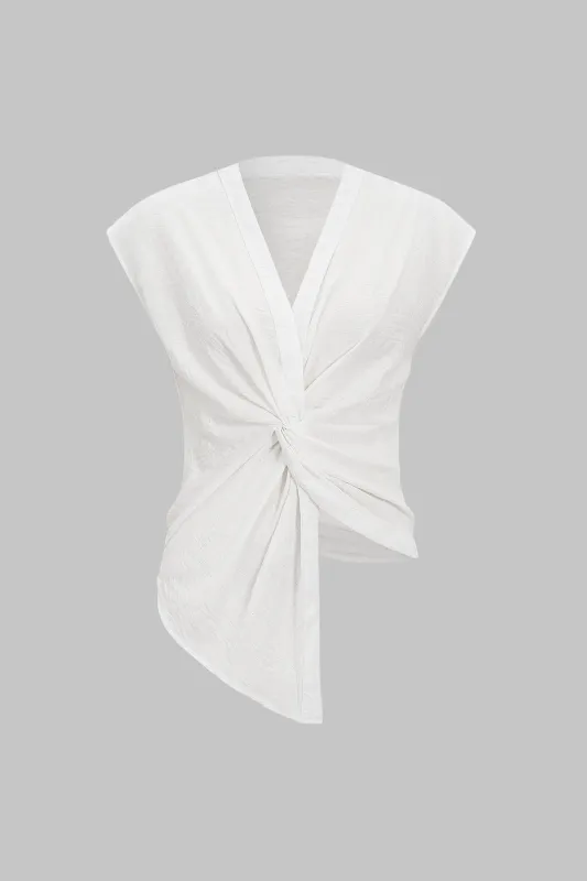 Linen Twist Knot Sleeveless Vest sold by Micas