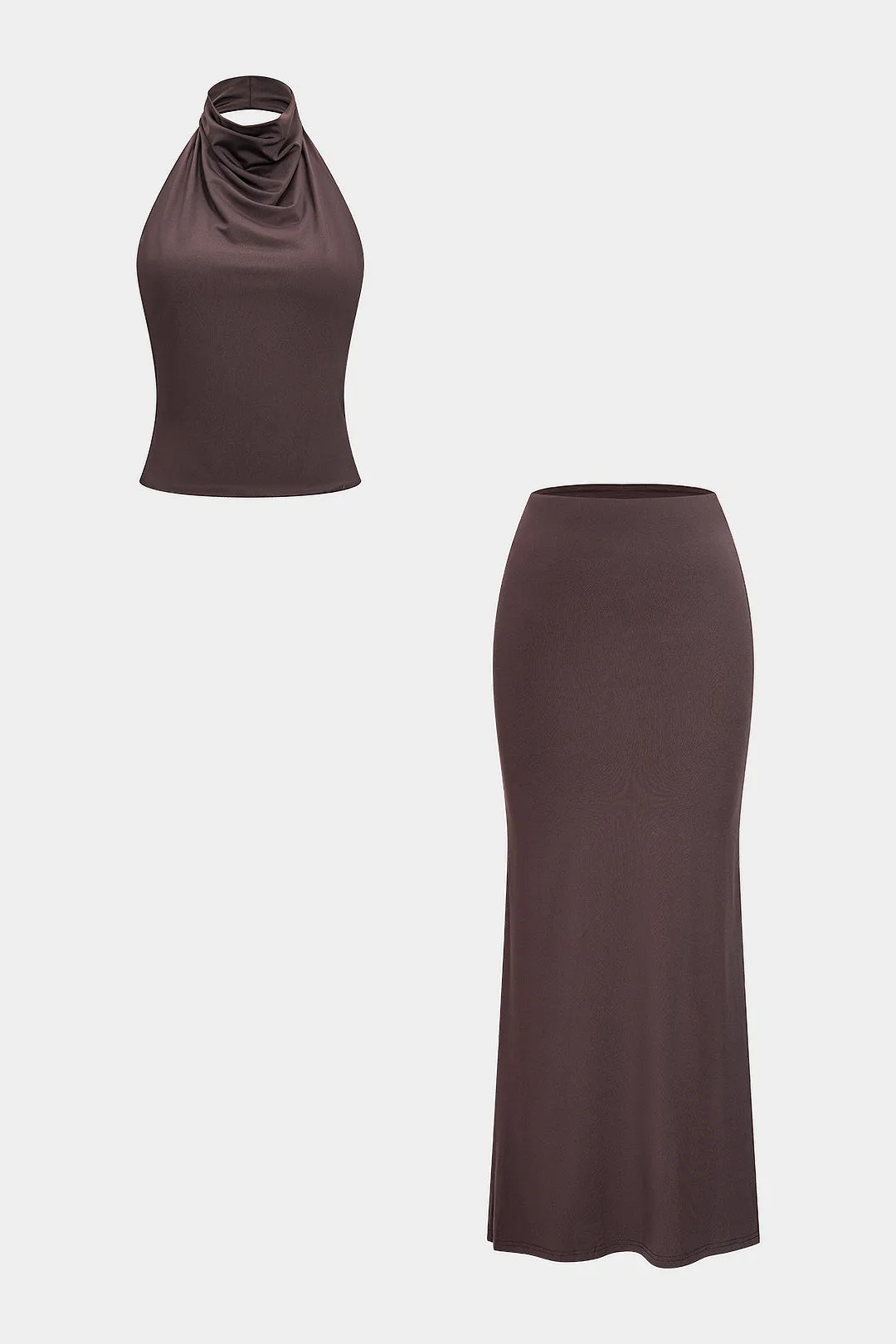 Halter Backless Sleeveless Top And Skirt Set sold by Micas