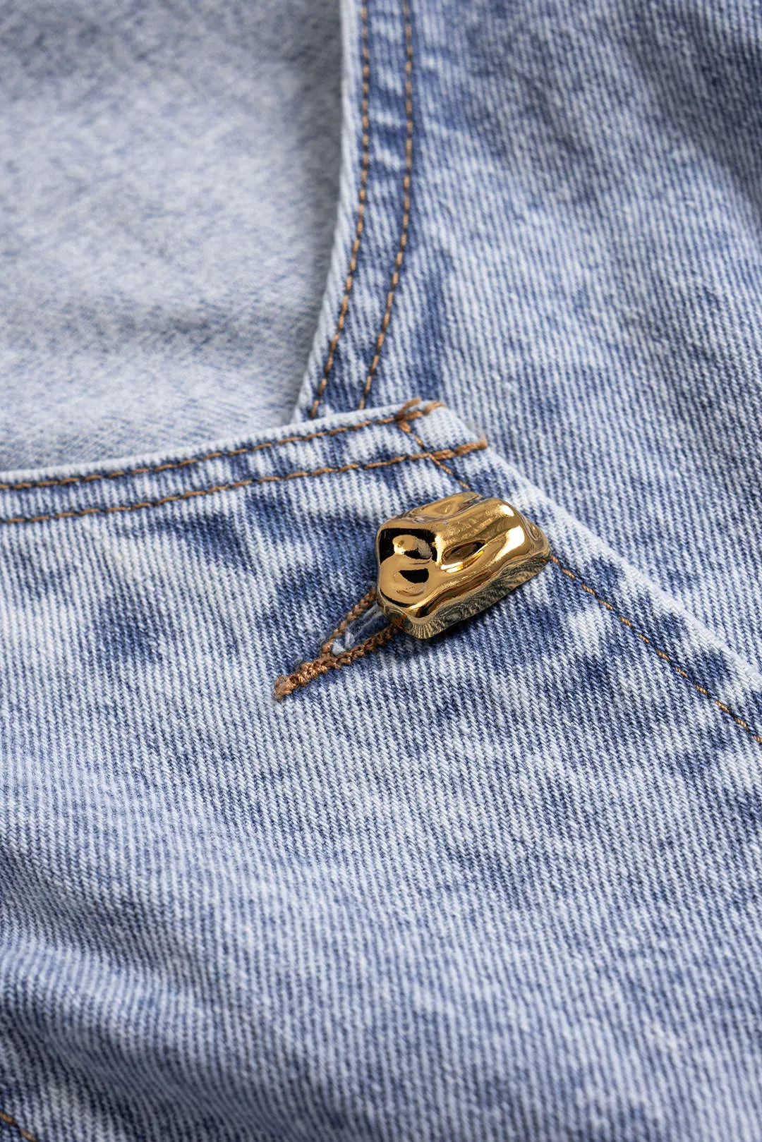 Denim V-Neck Metallic Button Sleeveless Top And Ruched Jorts Set sold by Micas product image thumbnail 5