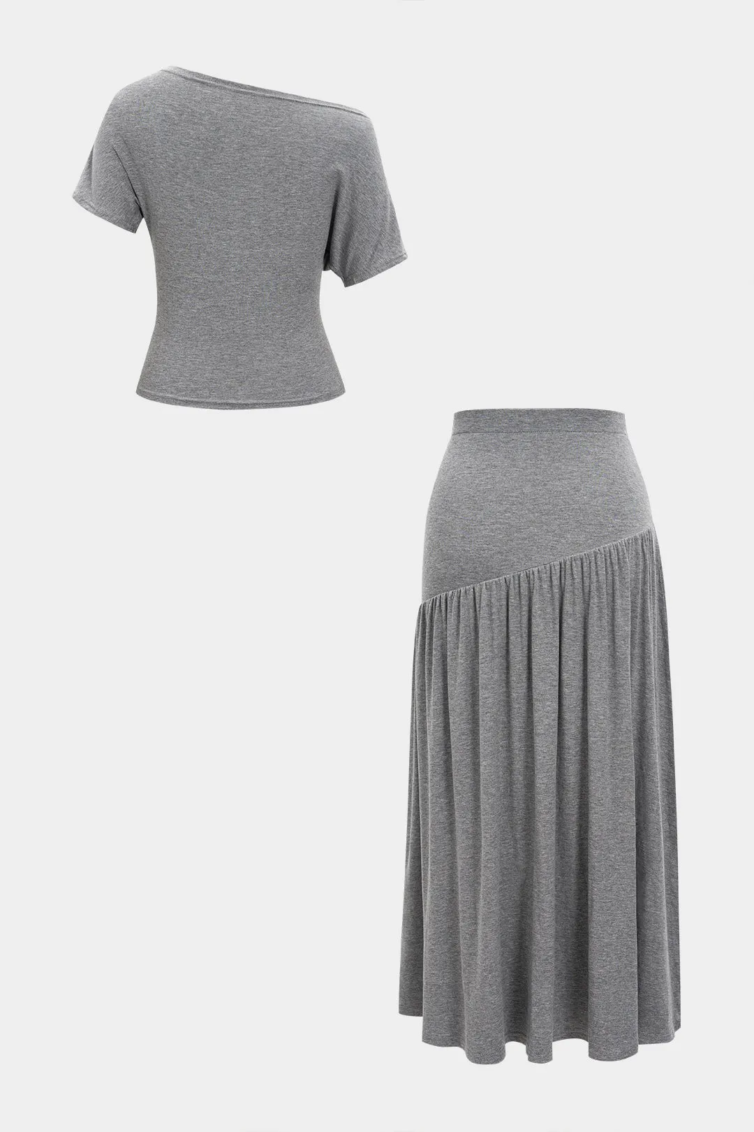 Solid Ruched T-Shirt And High Waist Skirt Set sold by Micas product image thumbnail 2