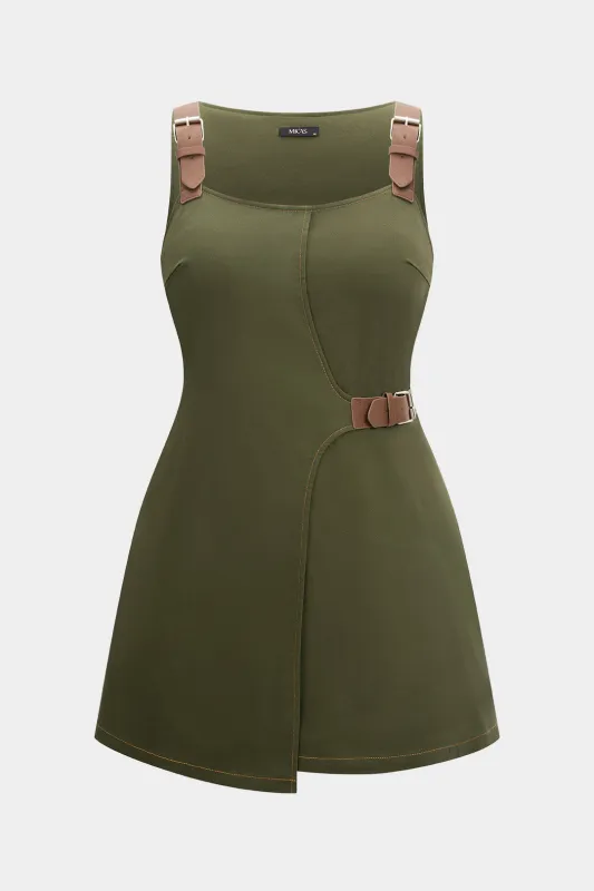 Plus Size Patchwork Square Neck Asymmetrical Sleeveless Mini Dress sold by Micas