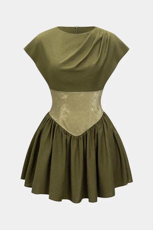 Patchwork Zipper Corset Short Sleeve Puff Mini Dress sold by Micas