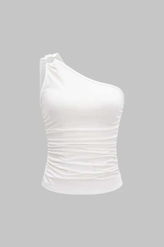 One Shoulder Metallic Decor Tank Top sold by Micas