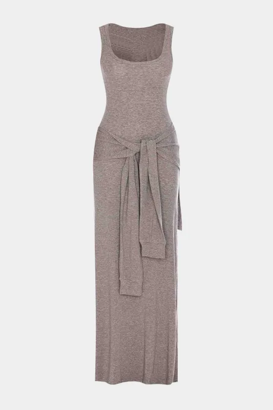 Knotted Tie Front Tank Sleeveless Maxi Dress sold by Micas