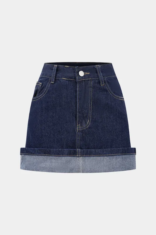 Denim Cuffed Mini Skirt sold by Micas