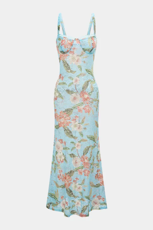 Floral Leaves Print Bustier Slip Midi Dress sold by Micas