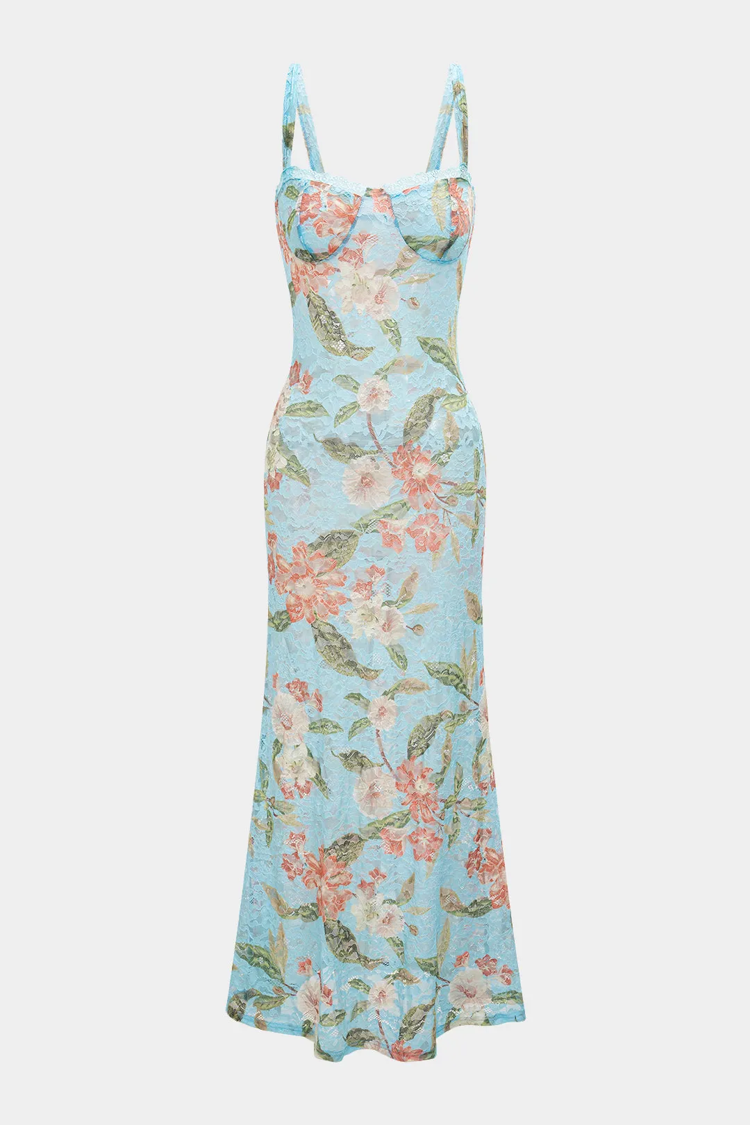 Floral Leaves Print Bustier Slip Midi Dress sold by Micas
