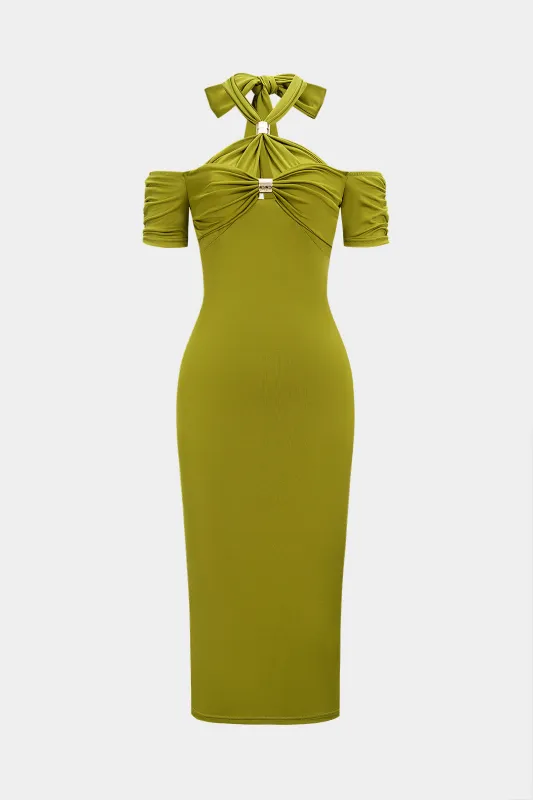 Halter Neck Ruched Maxi Dress sold by Micas