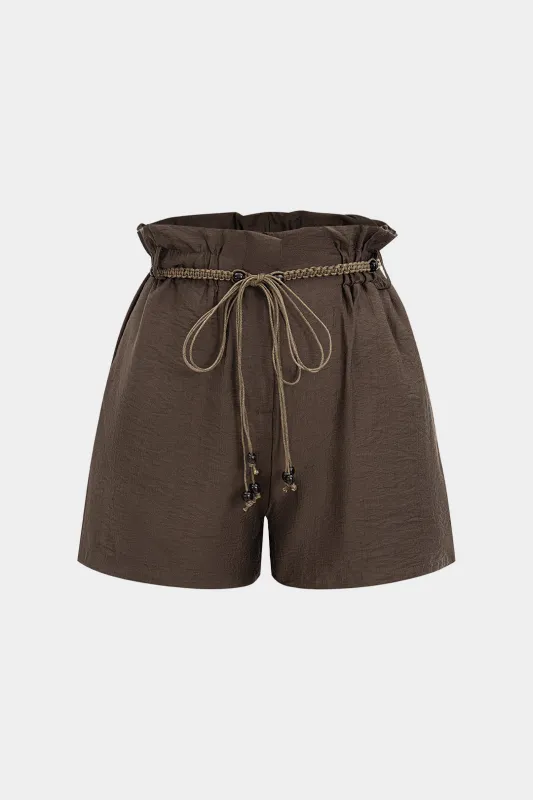 Solid Ruched Belted Shorts sold by Micas
