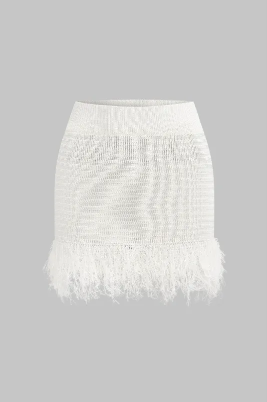Knit Fringe Hollow Out Skirt sold by Micas