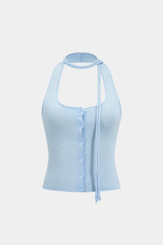 Square Neck Slip Button Detail Tank Top sold by Micas