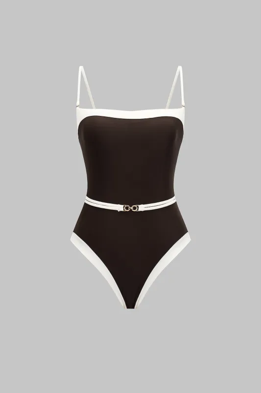 Contrast Belted One-Piece Swimsuit sold by Micas