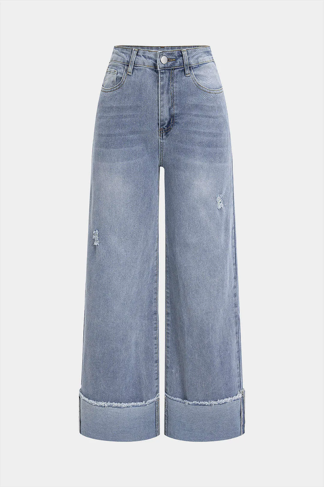Denim Cuffed Straight Jeans sold by Micas