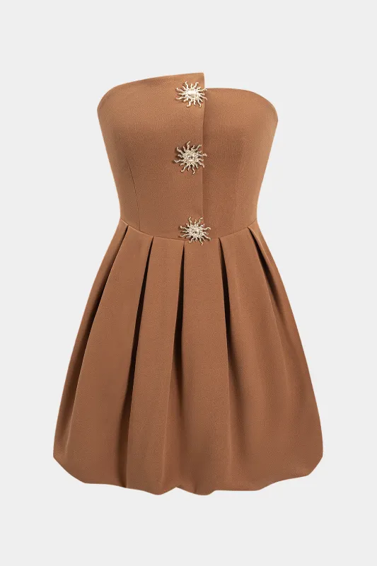 Chiffon Metallic Decor Strapless Sleeveless Mini Dress sold by Micas