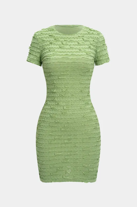 Round Neck Pleated Short Sleeve Mini Dress sold by Micas