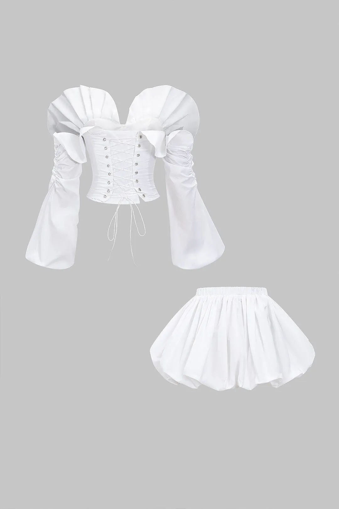 Tie Back Ruffle Bustier Tube Top And Puff Skirt Set sold by Micas product image thumbnail 2