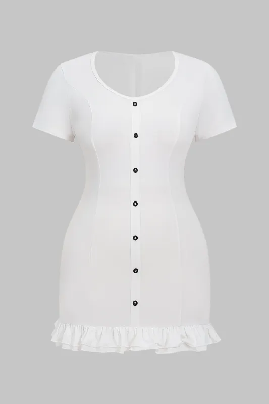 Plus Size Ruffle Button Short Sleeve Mini Dress sold by Micas