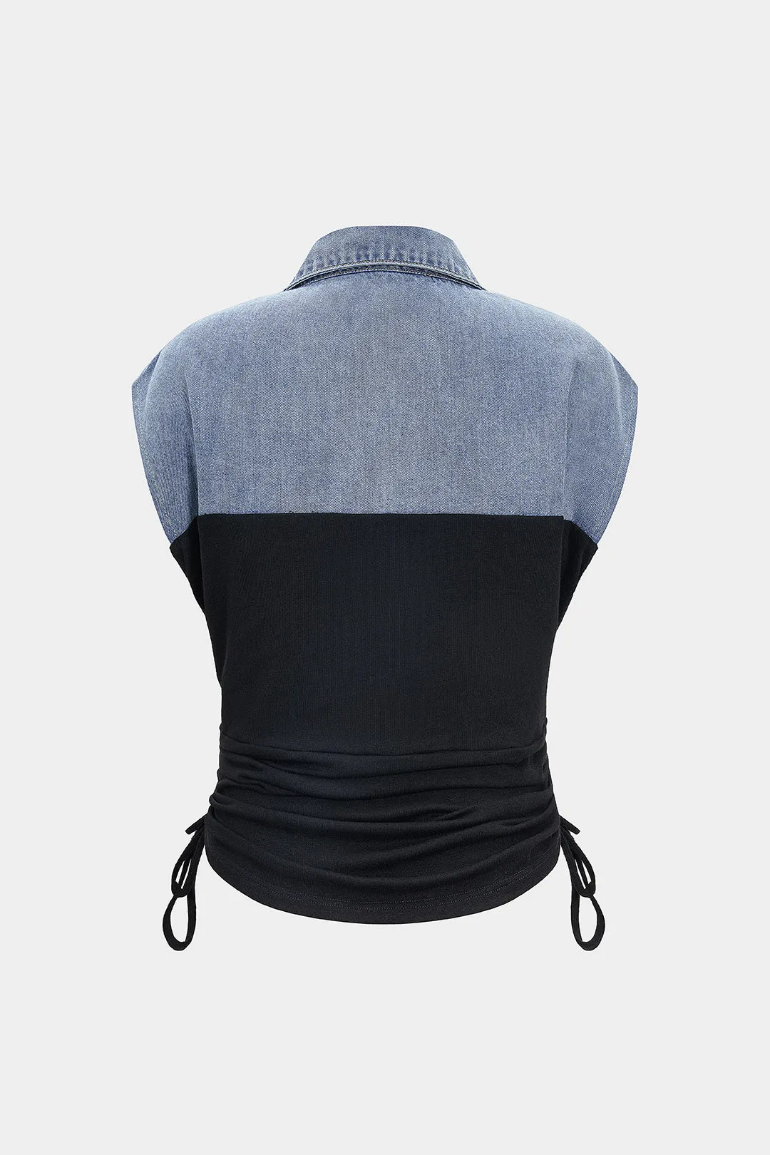 Denim Drawstring Patchwork Crop Top sold by Micas product image thumbnail 2