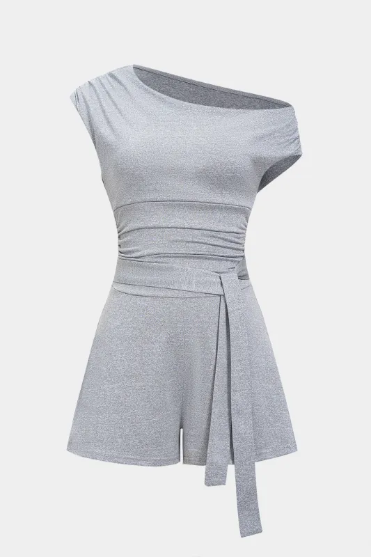 Ruched Belted Asymmetrical Short Sleeve Jumpsuit sold by Micas