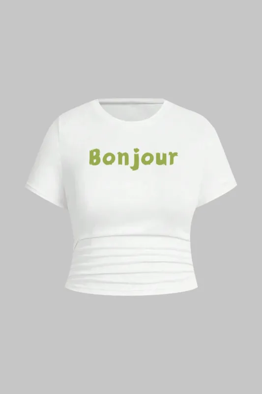 Plus Size Round Neck Letter Print Short Sleeve T-Shirt sold by Micas