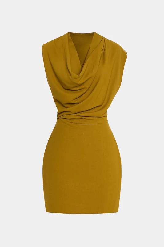 Ruched Asymmetrical Cowl Neck Sleeveless Mini Dress sold by Micas