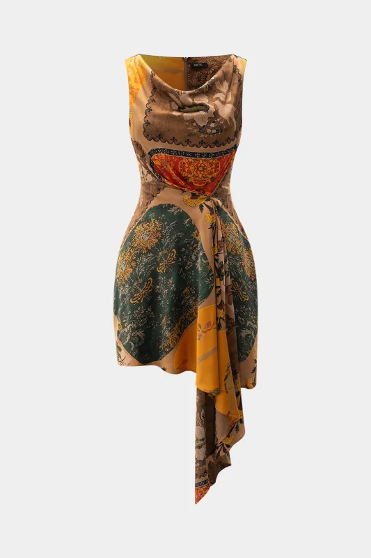 Floral Print Tie Front Zipper Sleeveless Mini Dress sold by Micas