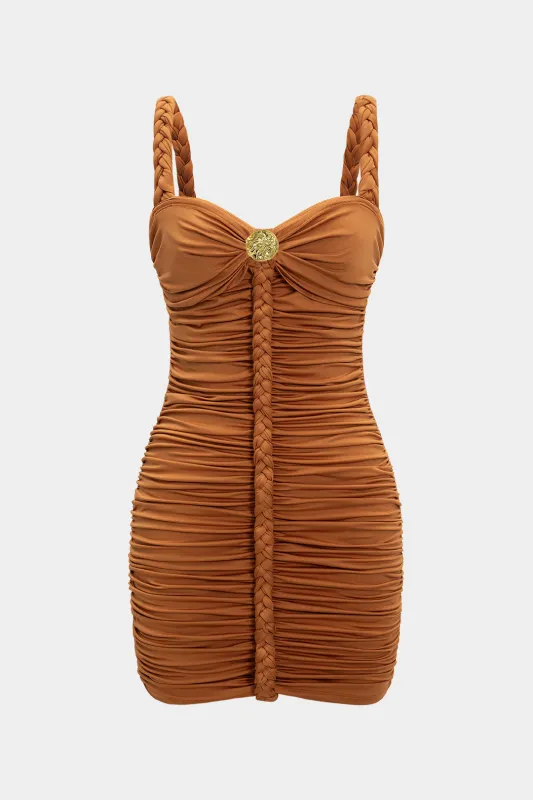 Twist Knot Pleated Braided Slip Sleeveless Mini Dress sold by Micas