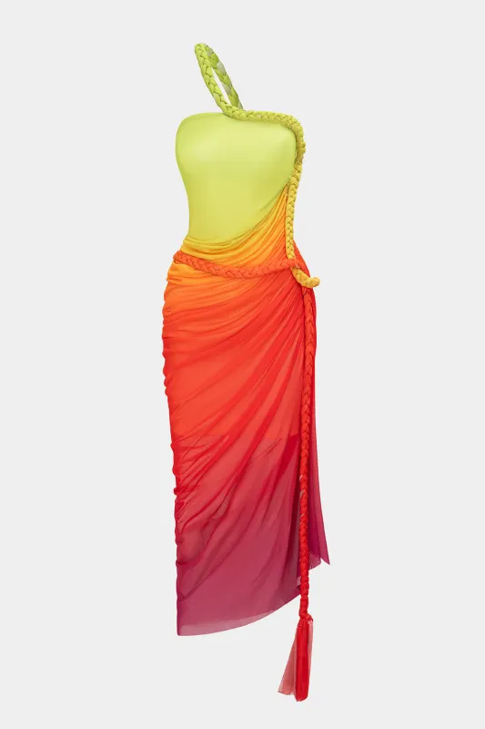 Ombre Print Mesh Braided Slit Sleeveless Midi Dress sold by Micas