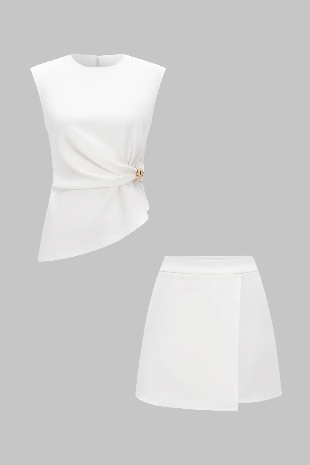 Metallic Decor Asymmetrical Tank Top And Skirt Set sold by Micas