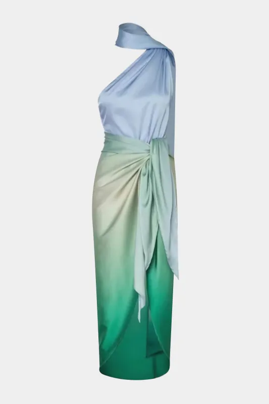 Ombre Print Satin Tie Front Sleeveless Maxi Dress sold by Micas