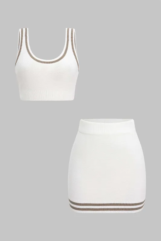 Contrast Knit Cami Top And Skirt Set sold by Micas