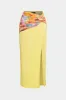 Ombre print chiffon satin ruched twist knude spalte nederdel sold by Micas