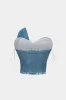 Denim Print Asymmetrical Twist Knot Stropless Tube Top sold by Micas