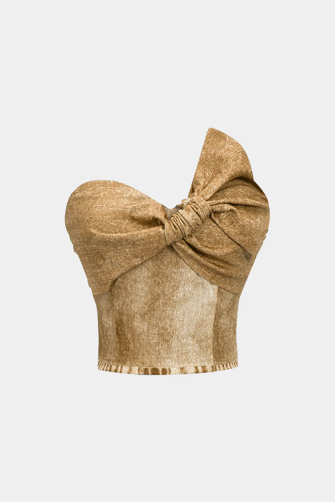 Denim Print Asymmetrical Twist Knot Stropless Tube Top sold by Micas product image thumbnail 5