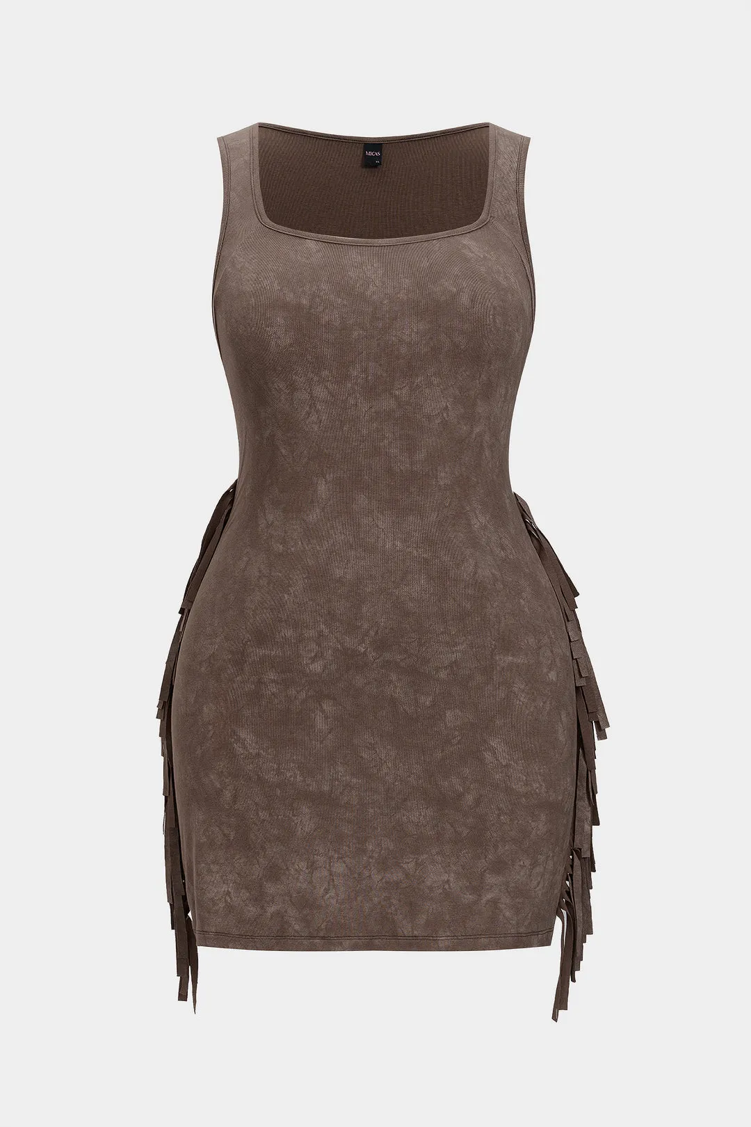 Plus størrelse slips farvestof print frynse firkantet nakke ærmeløs mini kjole sold by Micas product image thumbnail 5