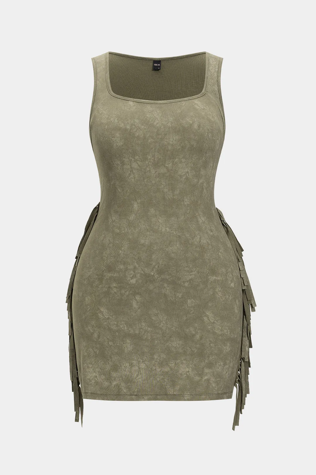 Plus størrelse slips farvestof print frynse firkantet nakke ærmeløs mini kjole sold by Micas product image thumbnail 4