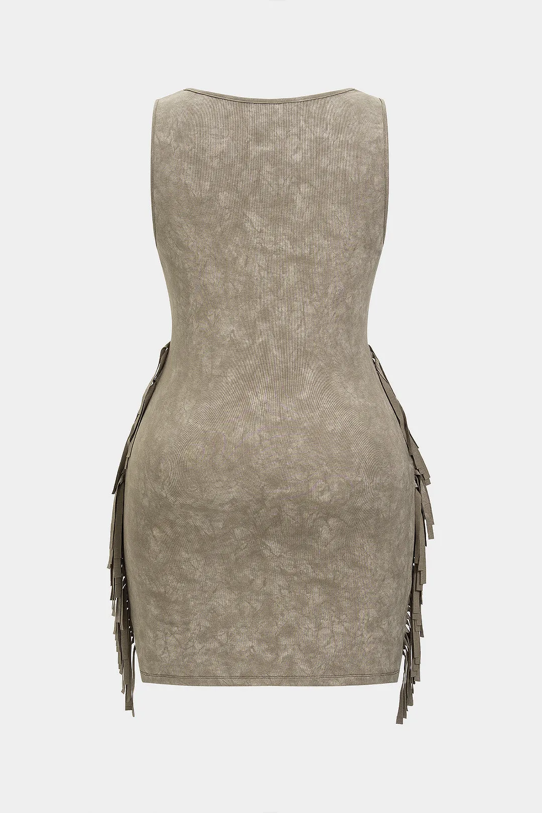 Plus størrelse slips farvestof print frynse firkantet nakke ærmeløs mini kjole sold by Micas product image thumbnail 2