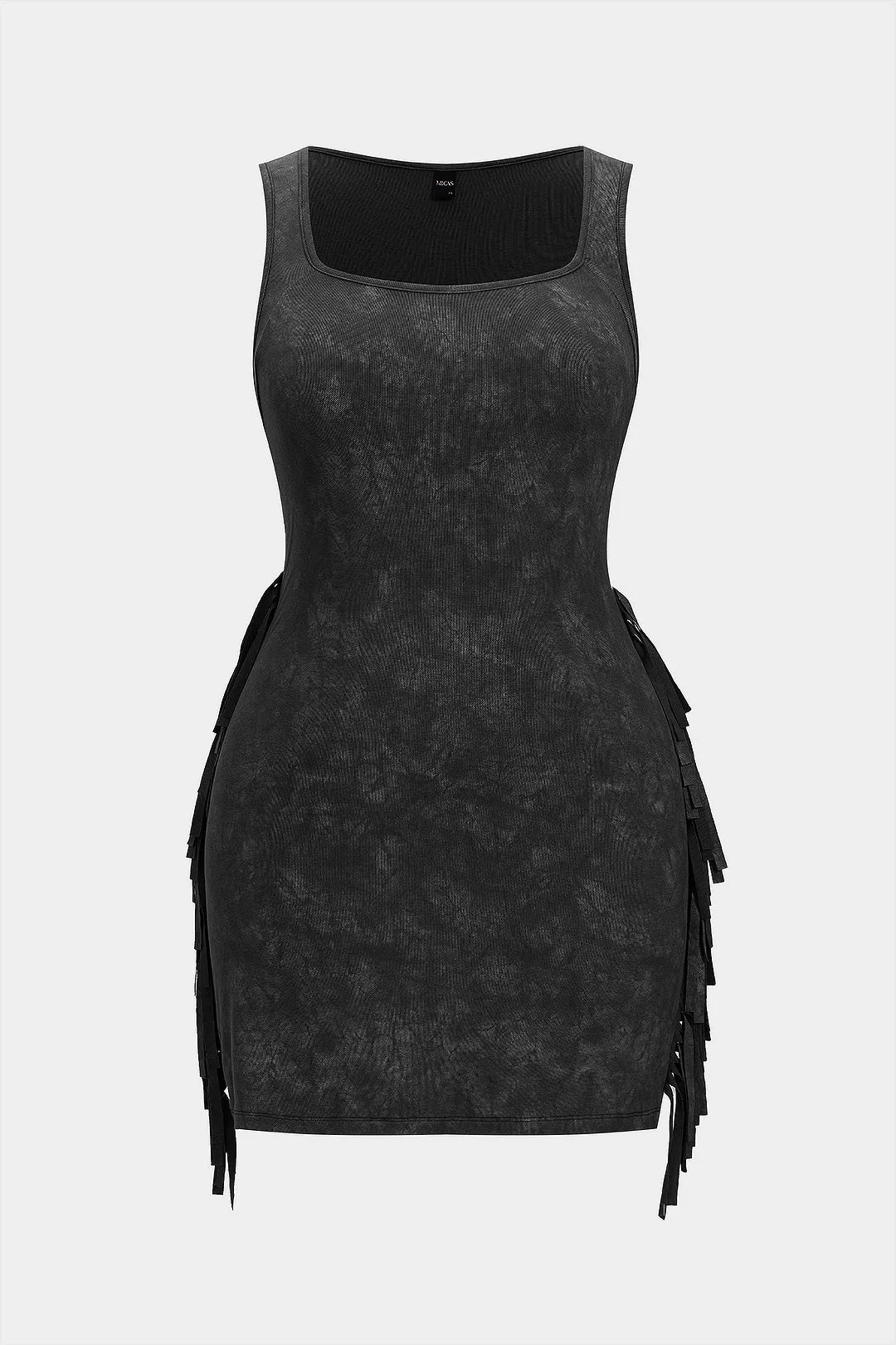 Plus størrelse slips farvestof print frynse firkantet nakke ærmeløs mini kjole sold by Micas product image thumbnail 3