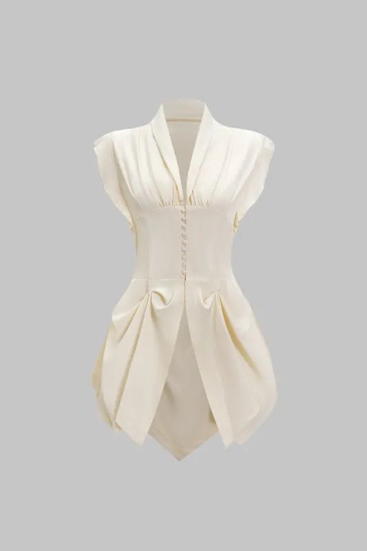 V-hals Ruched Flutter Sleeve Button Korset Talje Tie-Back Shirt sold by Micas