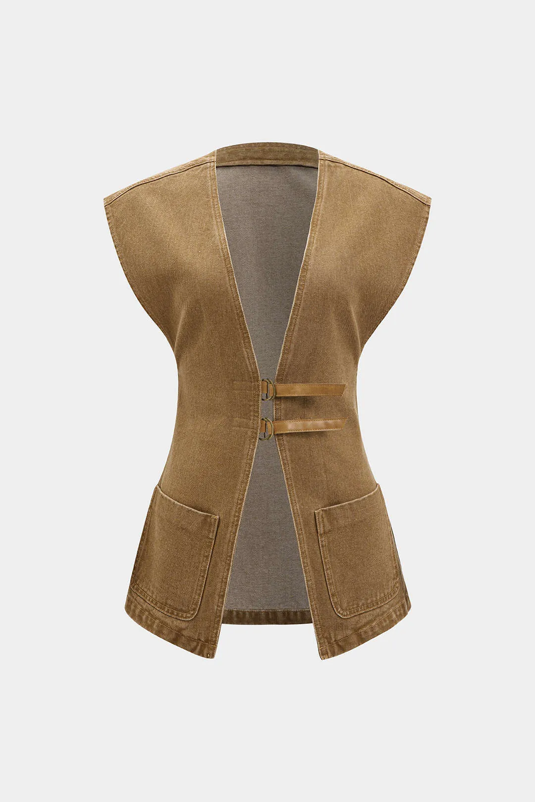 Denim v-hals lommevest sold by Micas