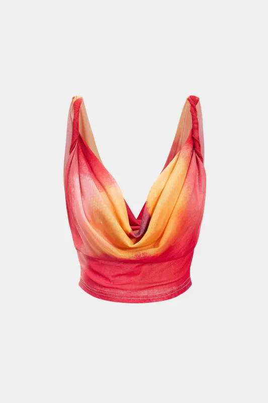 Mesh Tie Dye Print Cowl Neck Slip Cami Top sold by Micas