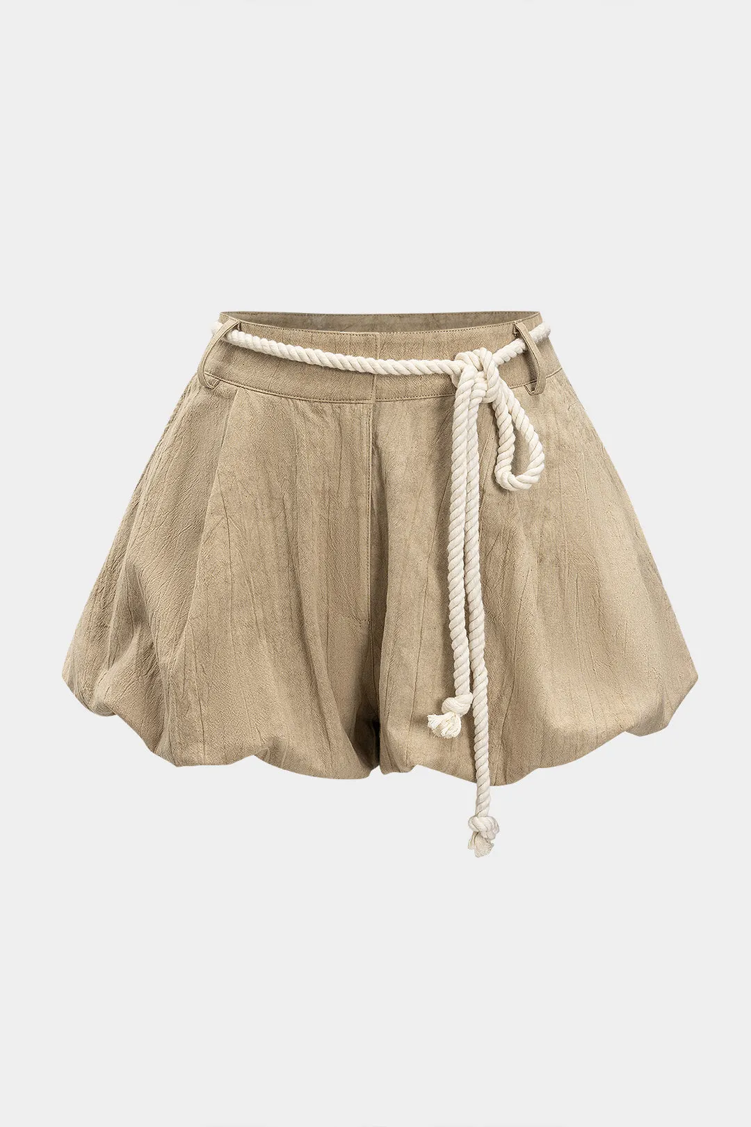 Solid bæltet ruched shorts sold by Micas