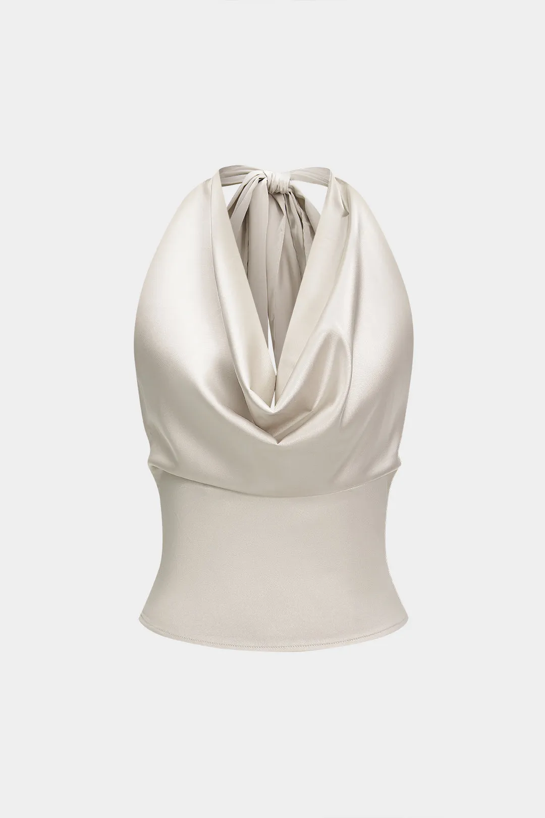 Satin Halter Neck Tie-Up Backless Cowl Neck Tank Top sold by Micas