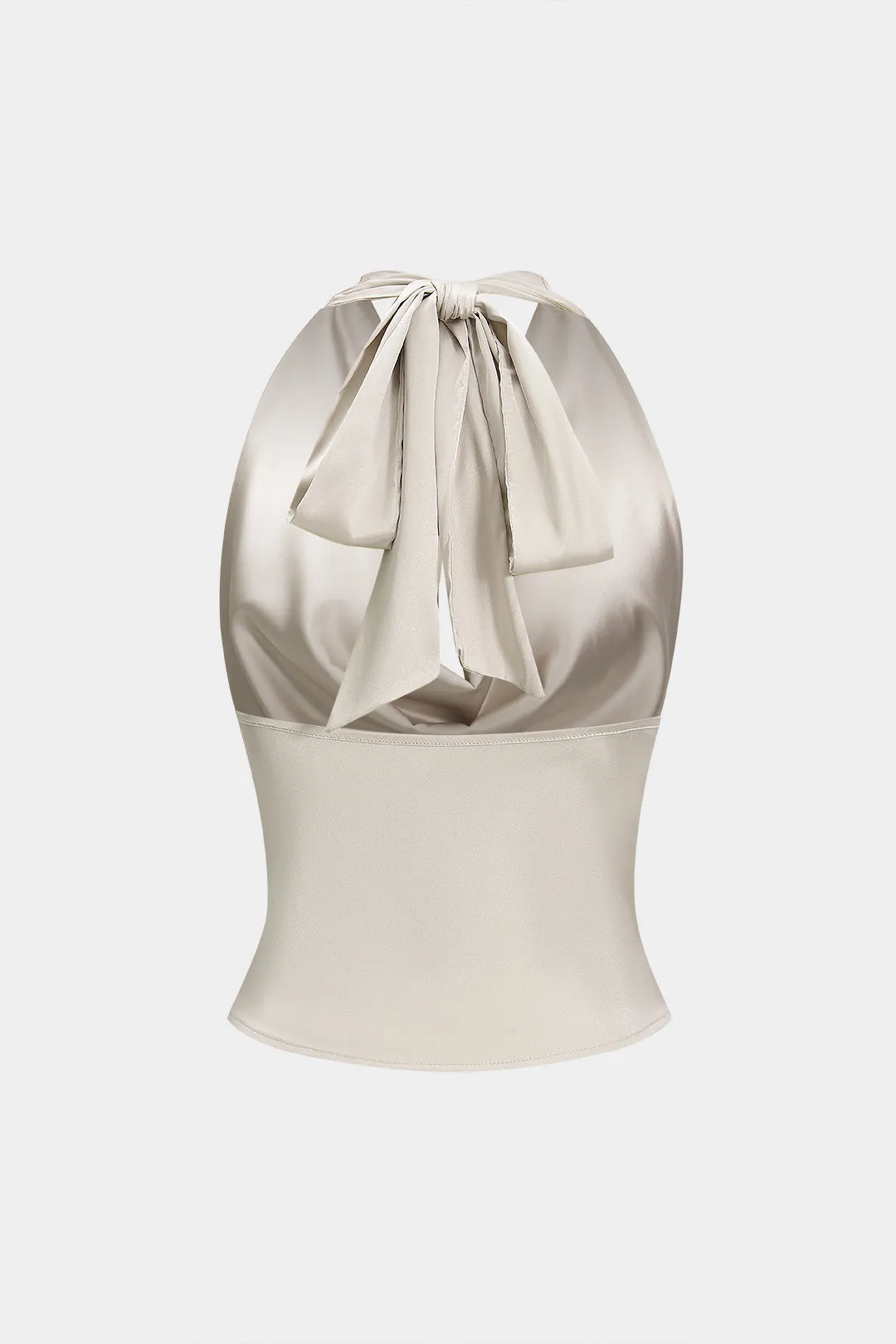 Satin Halter Neck Tie-Up Backless Cowl Neck Tank Top sold by Micas product image thumbnail 2